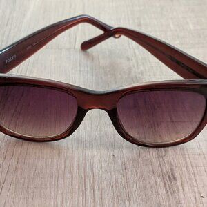 Fossil FW17 51-21-145 Square Sunglasses Brown & Silver Frame Brown Gradient Lens
